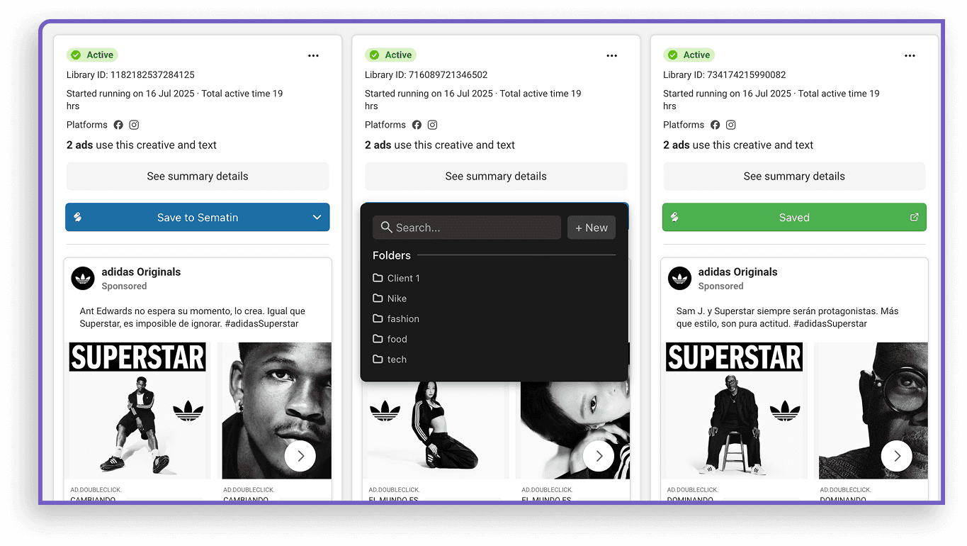 Chrome extension save ads representing saved content.
